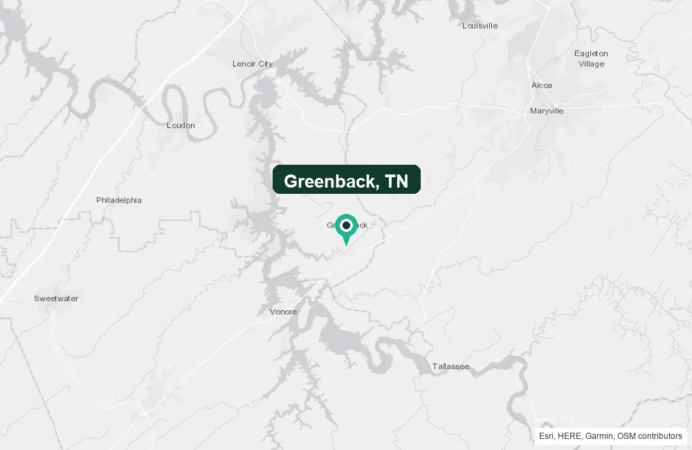 Map of Greenback, Tennessee and the surrounding Loudon County area service area